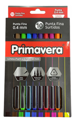 Boligrafos De Colores Punta Fina 0,4mm Primavera 12und