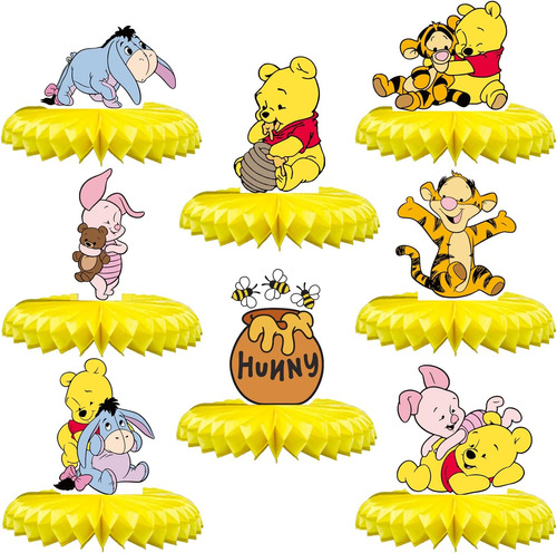 8 Piezas De Centro De Mesa 3d De Winnie Bear Honeycomb Para 