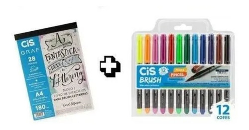 Bloco De Exercício Lettering + Caneta Brush Cis 12 Cores