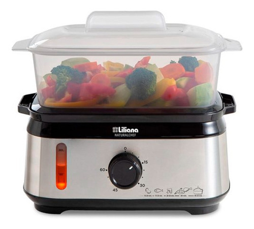 Imagen 7 de 8 de Vaporiera Liliana Av925 Naturalchet Digital 950w 3 Niveles Color Acero Inox