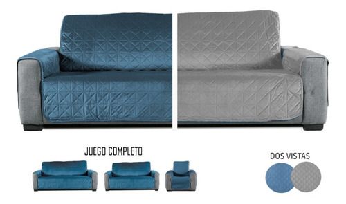 Protector Cubre Sala Sofá, 2 Vista Capitonado Lavable 3 Pzas