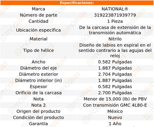 1) Retén Transmisión Avalanche 2500 02 National