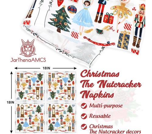 Set De 4 Servilletas De Tela Cascanueces Navidad Acuarela...