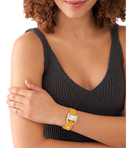 Reloj Mujer Fossil Harwell De Piel Color de la correa Amarillo