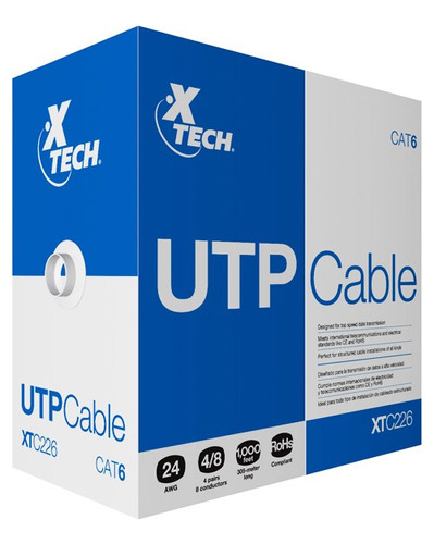 Cable Utp Xtech Network 4 Pares Cat6 Gris