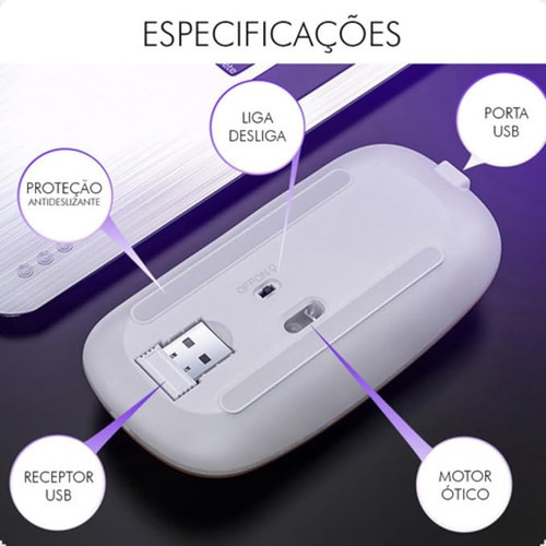 Mouse Sem Fio Mouse Bluetooth; Cor: BRANCA