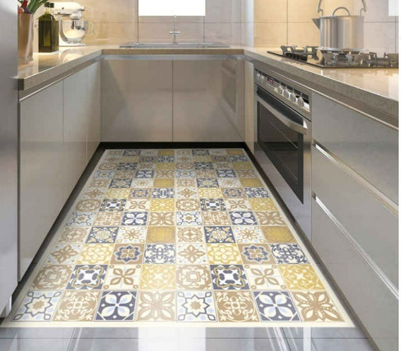mod absorbente moderna beige suave lavable antideslizante Swami 50 x 80 cm emmevi Alfombra de cocina con diseño de azulejos en 3D 