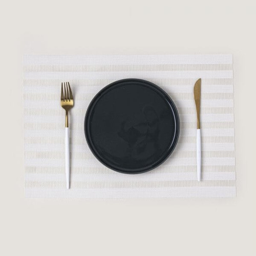 Set X6 Individuales Rectangular Diseño Rayado Negro 45x30 Cm Blanco Singapur
