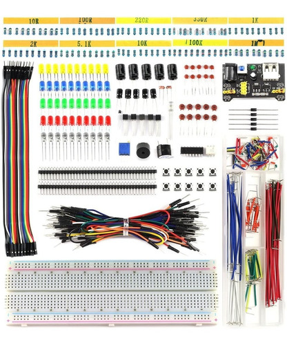 Imagen 2 de 7 de Kit Electrónica Protoboard 830pts Resistor Capacitor Etc