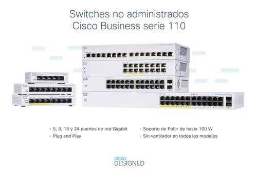 Switch No Administrado Cisco Business Cbs110-24pp-d