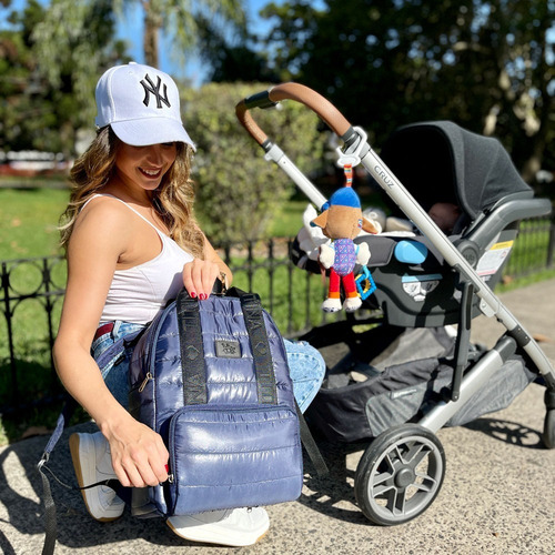 Mochila Maternal Mia Azul Con Cambiador Y Bolsillo Termico
