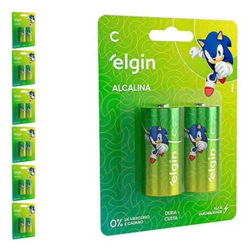 14 Pilhas Alcalinas Tipo C Média Elgin 7 Cart