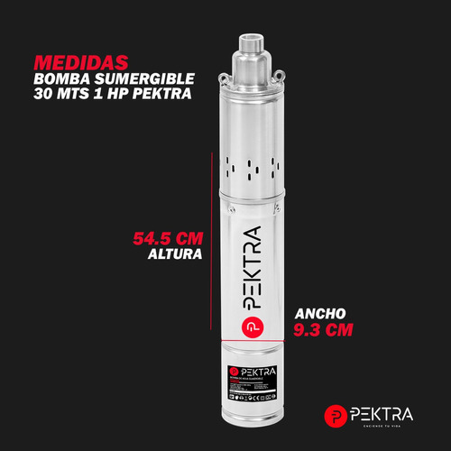 Imagen 2 de 4 de Bomba Agua Sumergible 30 Mts 1 Hp 220v Pektra Pozo Acero