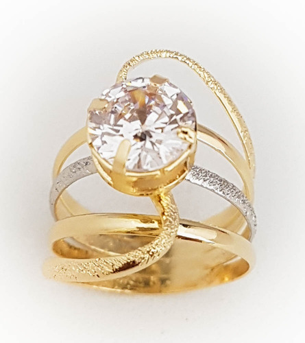 Anel Feminino Ródio Prata Zircônia Folheado A Ouro 18k. A19r