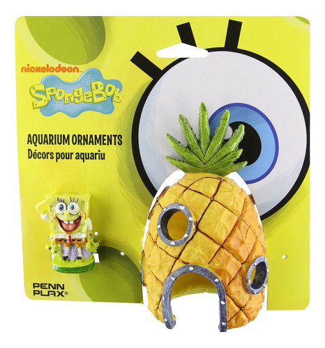 Adorno Para Acuario Penn Plax Con Diseño De Bob Esponja Y Piña, Paquete De 2