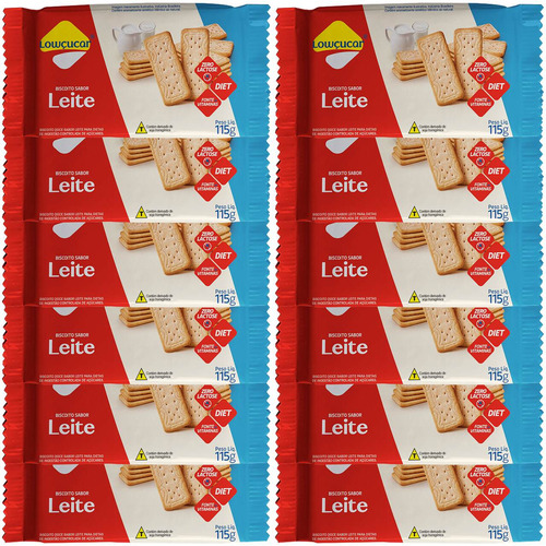 Biscoito Leite Lowçucar Zero Lactose Diet 115g Kit Com 12