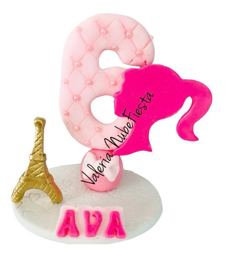 Barbi Muñeca Cake Topper Personalizada Vela Pasta Francesa