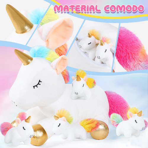Set De 5 Peluches De Unicornios En Diferentes Tamaños Para N