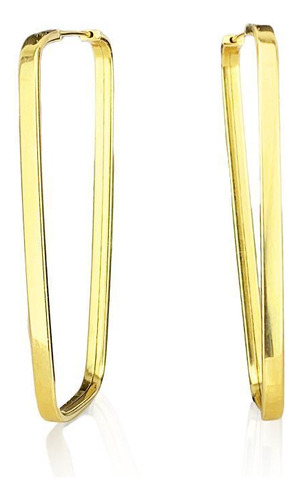 Brinco Argola Retangular 3,5 Cm Em Ouro 18k