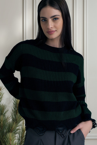 Sweater Rayado Roturas Puños Tejido Dralon Proyecto Uno