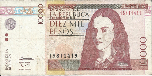 Colombia 10000 Pesos 3 Agosto 2014