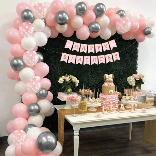 Decoración Cumpleaños Niña 2 Años Arco De Globos Rosa Weeyin