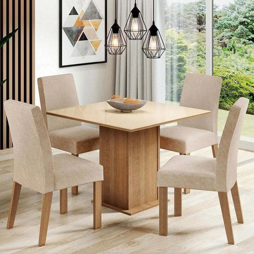 Juego De Comedor Mesa De Vidrio Con 4 Sillas - Balton Hogar