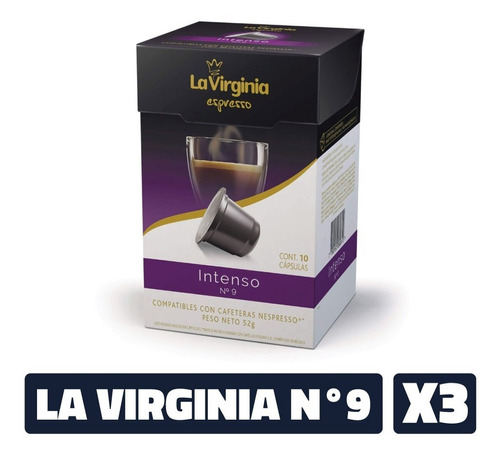 Café La Virginia Intenso N°9 Cápsulas Nespresso X3 Cajas