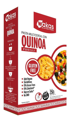 Pastas Fusilli Quinoa Gluten Free Wakas X250 G.