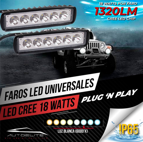 Imagen 2 de 10 de 2 Faros Barra Led Universal Cree Rectangular 6 Led 18w
