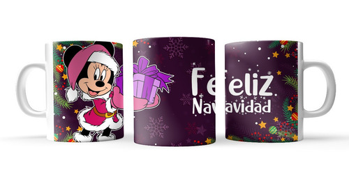 Taza Cerámica 11 Oz Feliz Navidad Minnie Morada No
