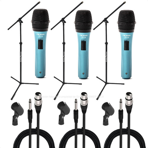 3 X Microfono Dinamico Karaoke Voces Swich Pie Cable Pipeta