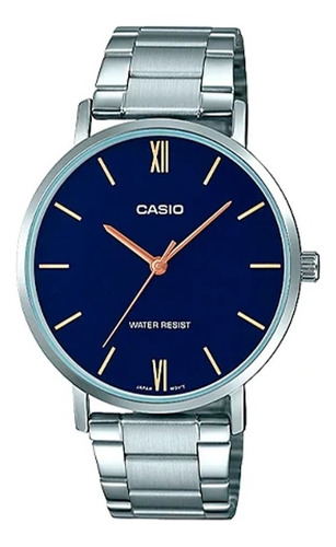 Reloj Casio Hombre Mtp-vt01d-2b3, Numeros Romanos, Fecha