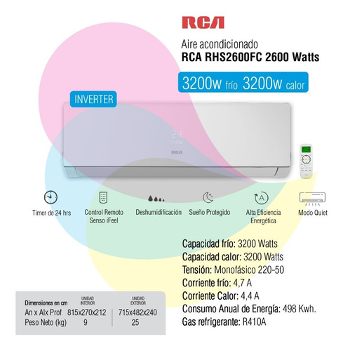 Imagen 2 de 6 de Aire Acondicionado Split Inverter Rca Inv3200fc-sk 3200w