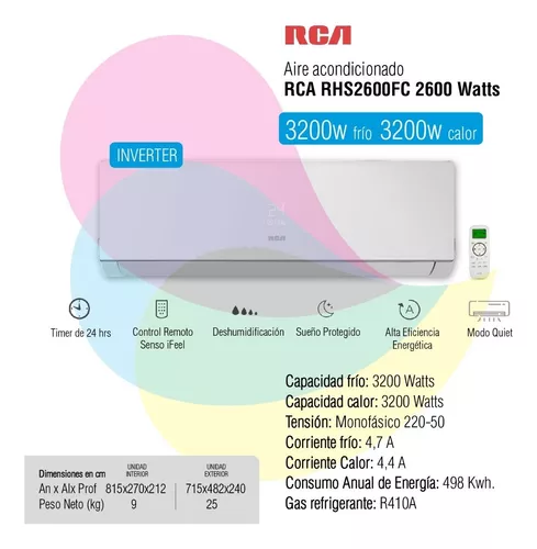 AIRE ACONDICIONADO RCA 3200 FRIO CALOR - EFICIENCIA ENERGETICA A