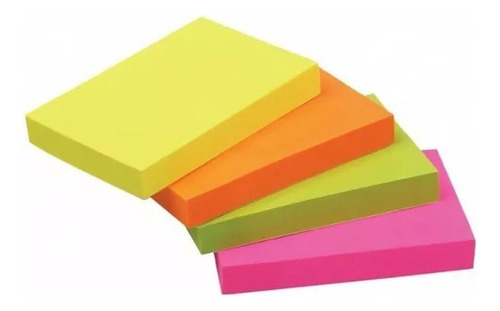 Bloco De Notas Adesivas 4 Cores Neon Quadrado Post It 100fls