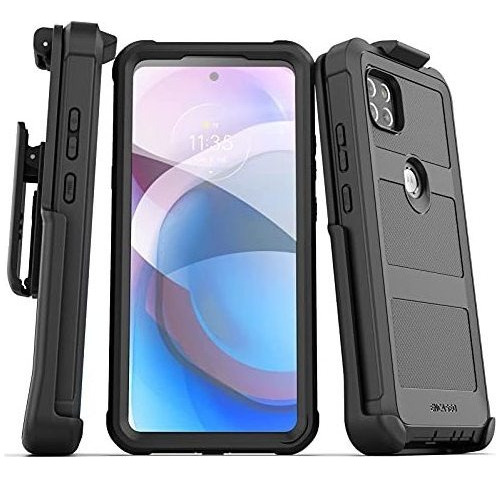 Funda 360 Para Motorola One 5g Ace Clip Para Cinturon Negro