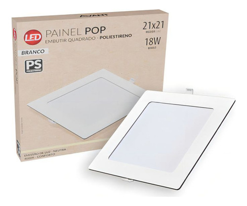 Painel Led Plafon Aluminio Embutir 18w 4000k Branco Neutro