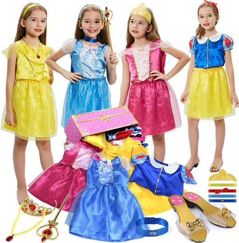 Juego De  17 Piezas Con Disfraces Y Zapatos De Princesa, Corona Y Accesorios Para Niñas De 3 A 6 Años