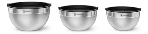 Kit 3 Bowls Tigelas em Inox com Tampa Plástica Electrolux Utensíl...