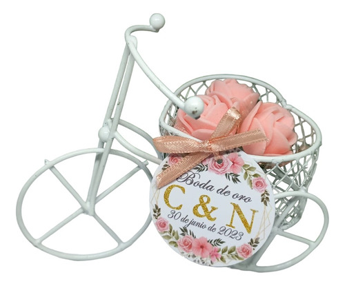 10 Souvenirs Mini Bici Corazón Con Flores Y Tarjeta Xv Boda