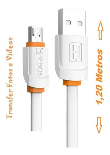 Cabo Carregador 120 Cm Turbo Reforçado Micro Usb V8 Androide Cor Branco