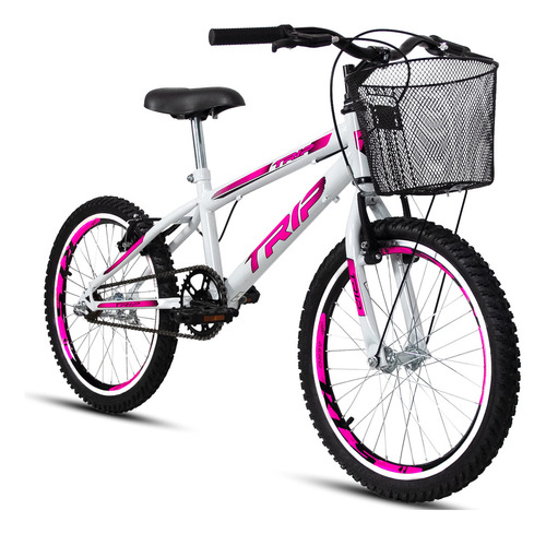 Bike Trip Aro 20 Menina Com Cesta E Descanso Lateral Cor Branco Tamanho do quadro M