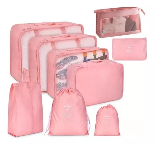 SUITEDNOMAD Juego de cubos de embalaje de compresión, bolsas organizadoras  de viaje ultraligeras, rosa rosa