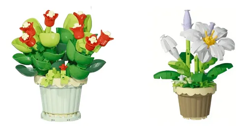 Set De 2 Flores Para Armar En Bloques - Decoración Elegante
