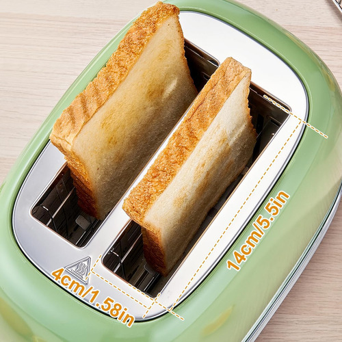 Tostadora Retro 2 Rebanadas, Verde Con Tapa De Acero Inox