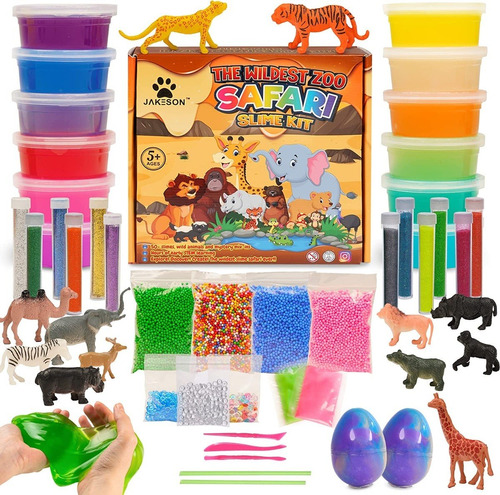Kit De Slime Con Figuras De Animales De Safari Y Accesorios