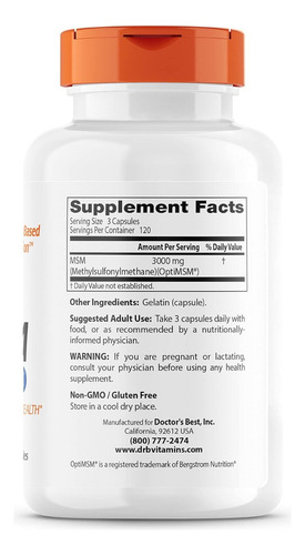 Msm 1000 Mg Con Optimsm Doctor's Best 360 Cápsulas