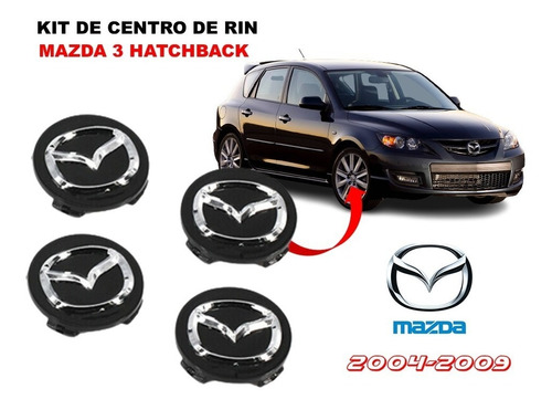 Kit 4 Centros De Rin Negro Mazda 3 Hatchback 2004-2009 56 Mm