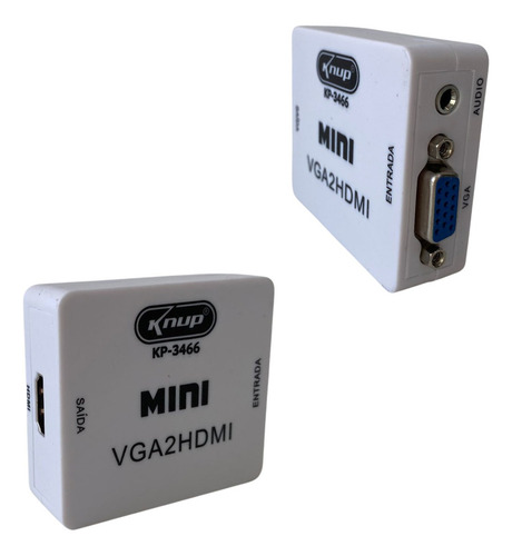 Mini Conversor Adaptador Vga P/ Hdmi Com Audio P2 Cor Branco 110v
